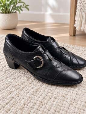Josef Seibel Womens Black Leather Buckle Strap Shooties Pumps EU 42